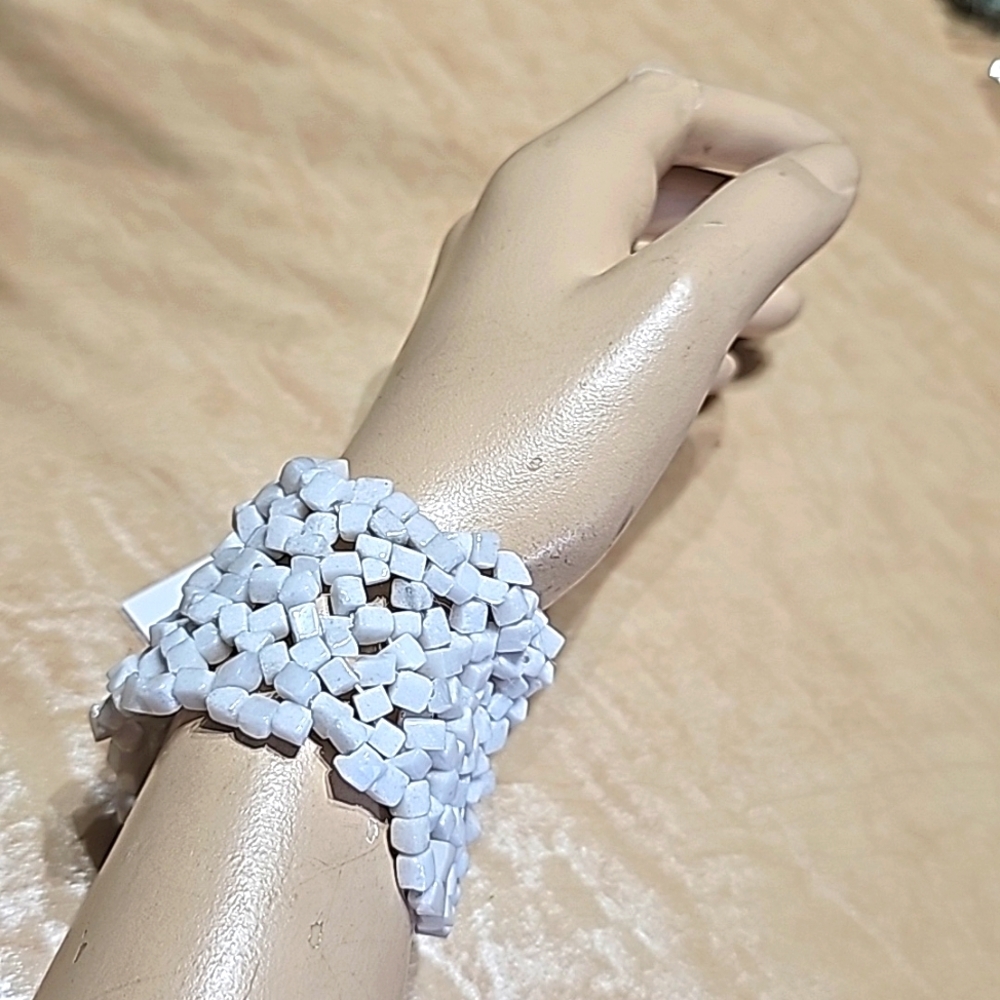 Women's Bracelet, White Stones, Stretchy